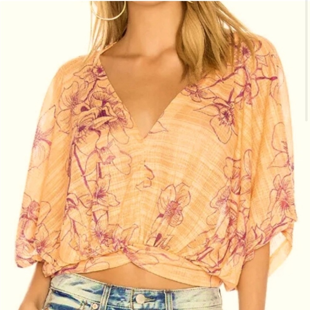 Free People One Dance Floral Print Orange Top. Sz. L NWOT.